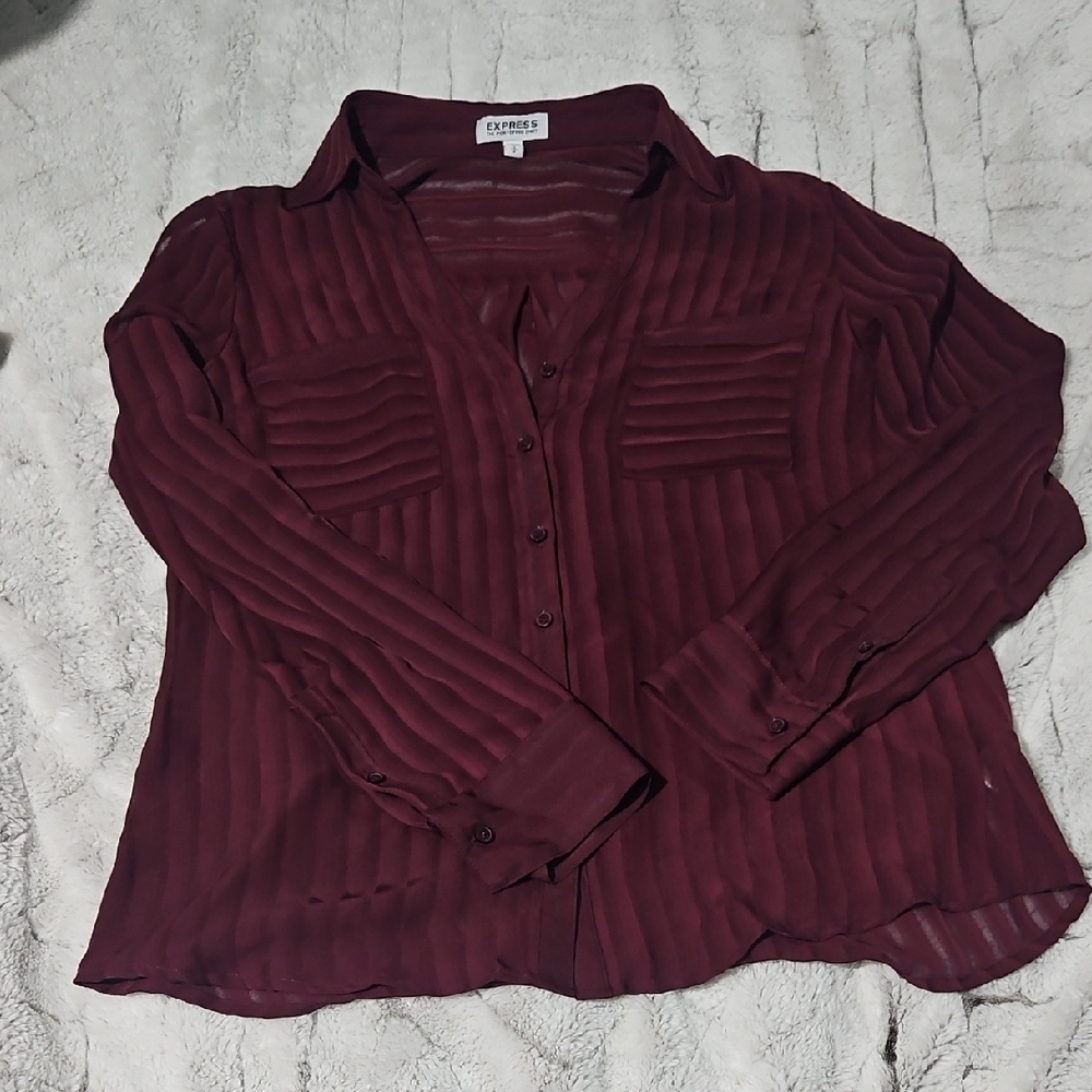 Burgundy Sheer Button-Up Blouse